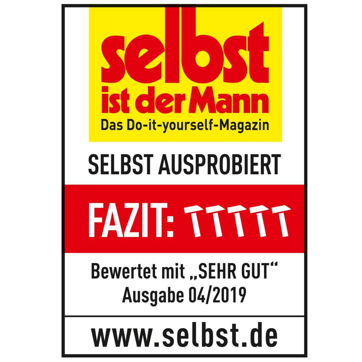Das Produkt wurde von 'selbst ist der Mann' in der Ausgabe 04/2019 mit 'SEHR GUT' bewertet. Weitere Informationen finden Sie unter www.selbst.de.
