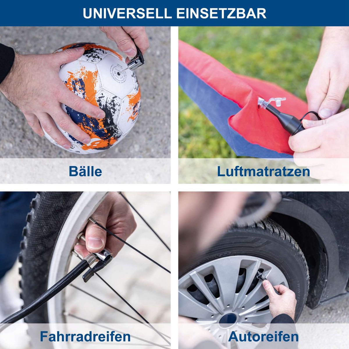 Universal einsetzbare Werkzeuge für Luftmatratzen, Fahrradreifen und Autoreifen – Kompressor für verschiedene Anwendungen