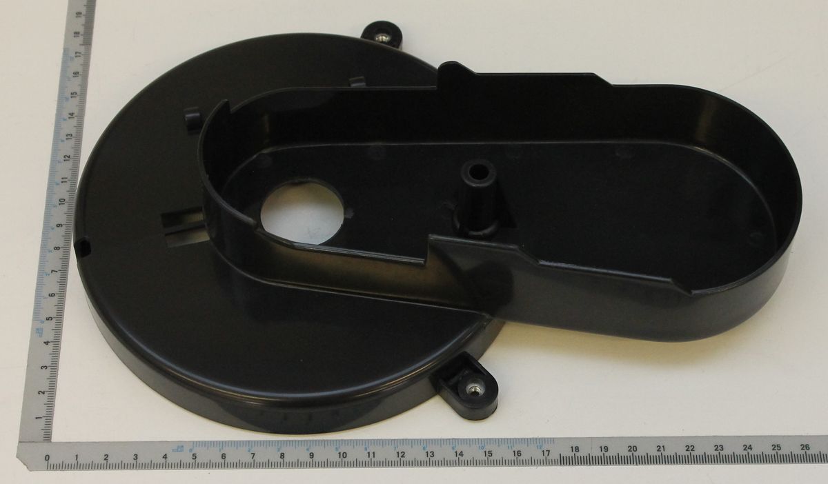 Schutzgehäuse 255x180x260 von Scheppach, Ansicht von oben. Das Gehäuse ist schwarz und hat eine ovale Form mit mehreren Befestigungspunkten.