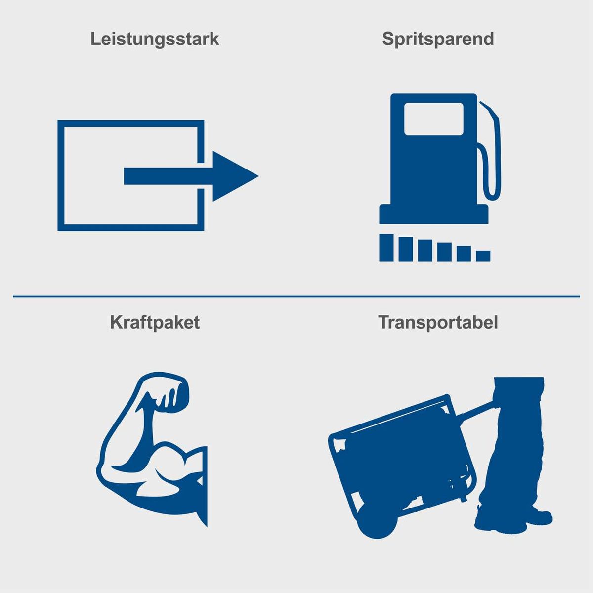 Illustration mit Leistungsstärke und Spritsparsamkeit eines Stromerzeugers