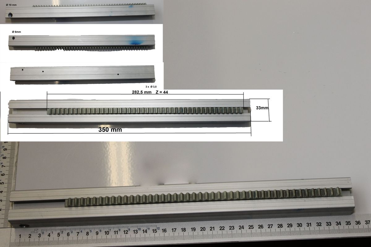 Zahnstangen-Führungsstange (350 mm) mit Messmarkierung und Zahnstange, Teil der Scheppach-Produktgruppe