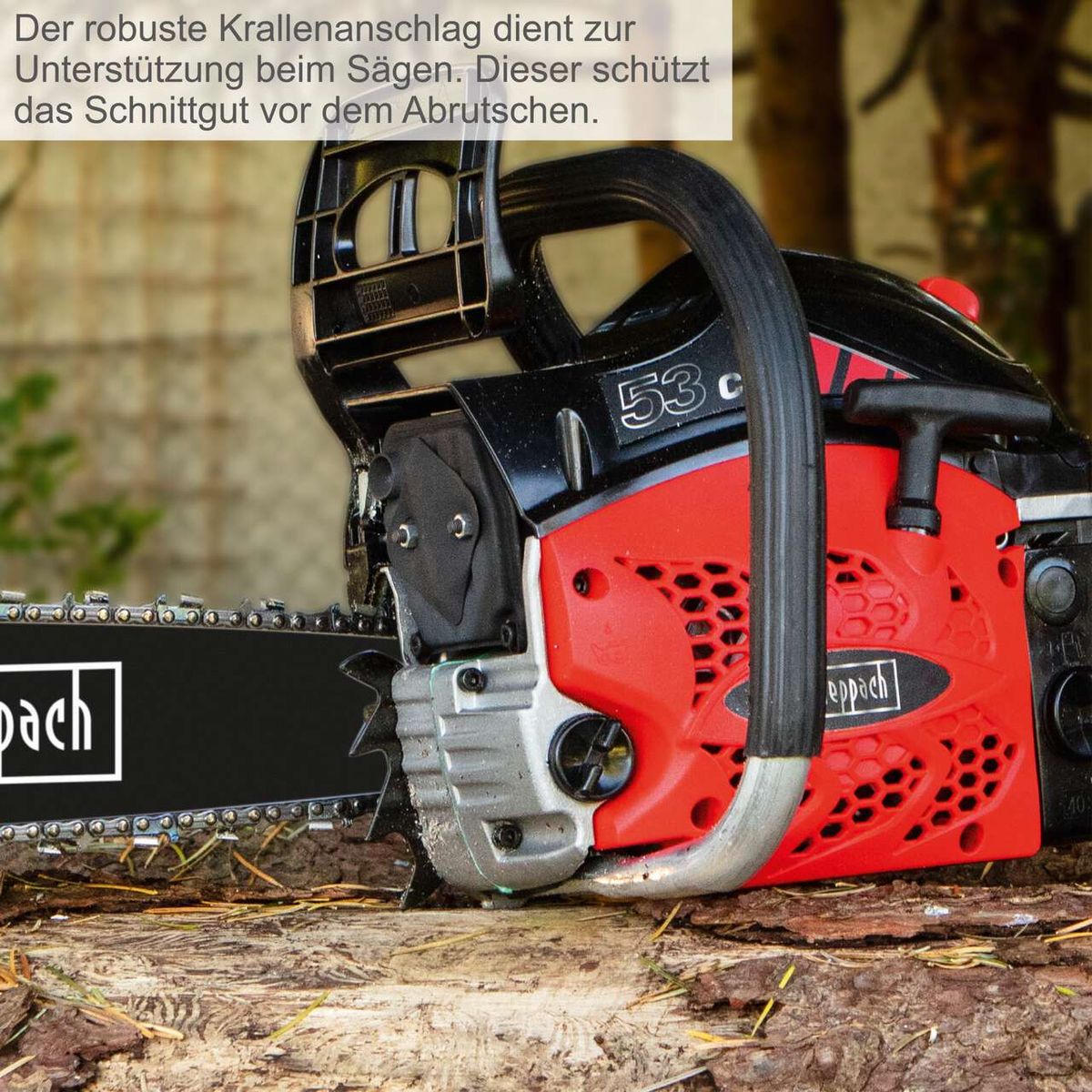 Die robuste Krallenanschlag dient zur Unterstützung beim Sägen. Dieser schützt das Schnittgut vor dem Abrutschen.