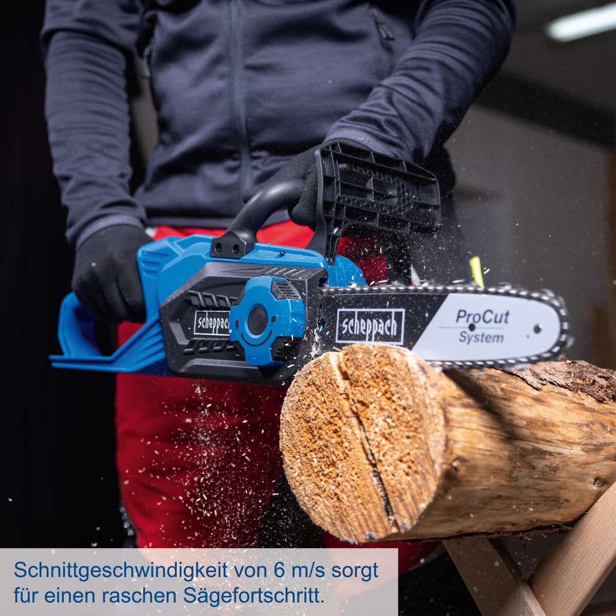 Scheppach-Säge mit Schnittleistengeschwindigkeit von 6 m/s für schnellen Sägefortschritt