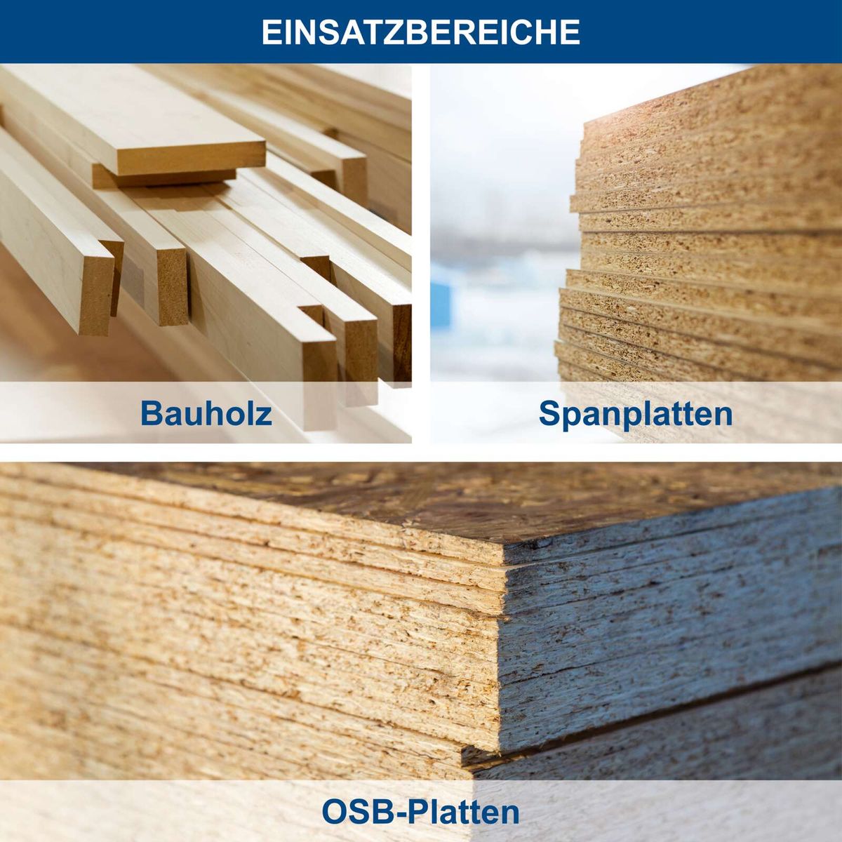 Bauholz und Spanplatten sowie OSB-Platten als Baustoffe für Möbel und Konstruktion