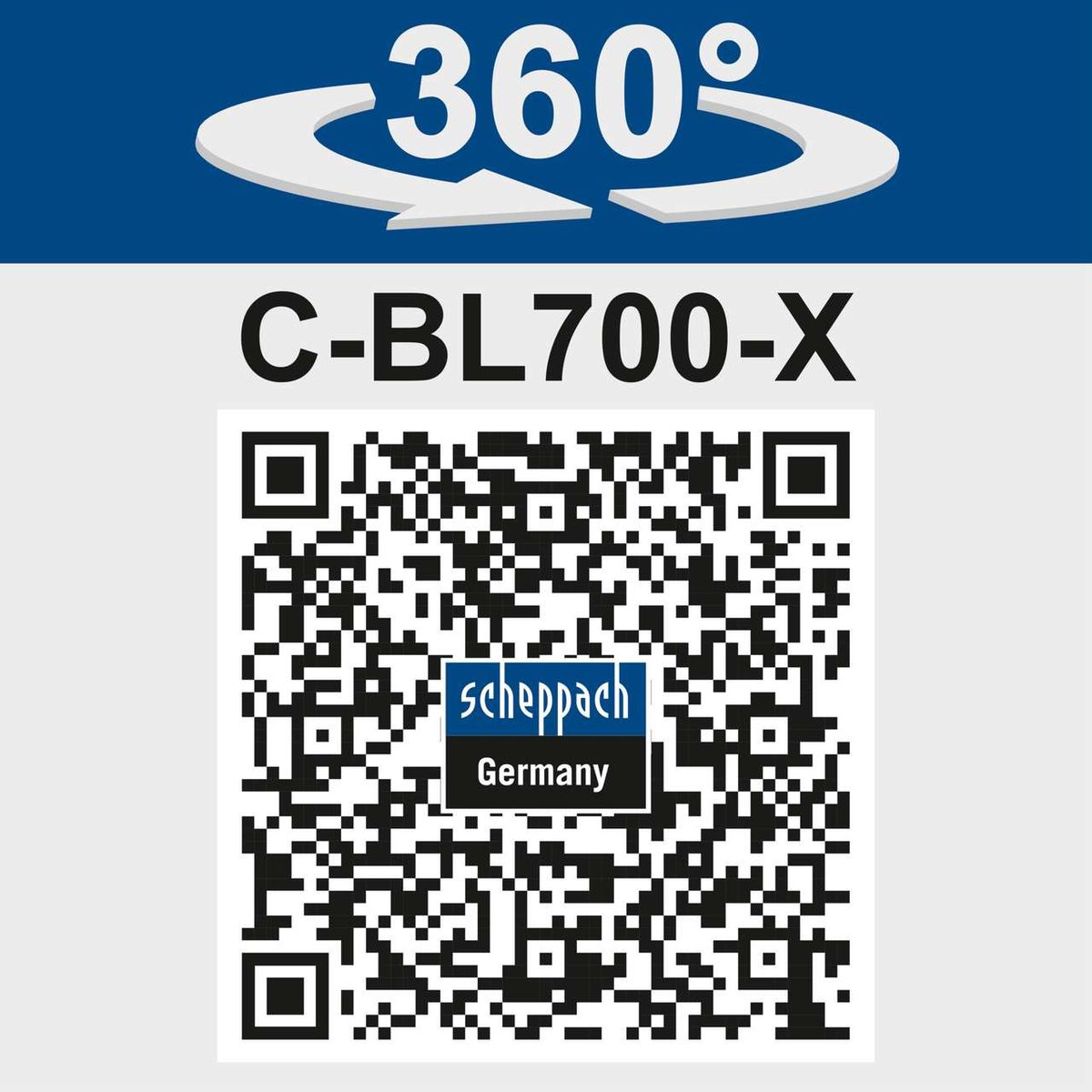 Der Akku-Laubbläser C-BL700-X bietet eine 360°-Rotation für flexible Nutzung. Produktname: C-BL700-X. Hersteller: Scheppach, Deutschland.