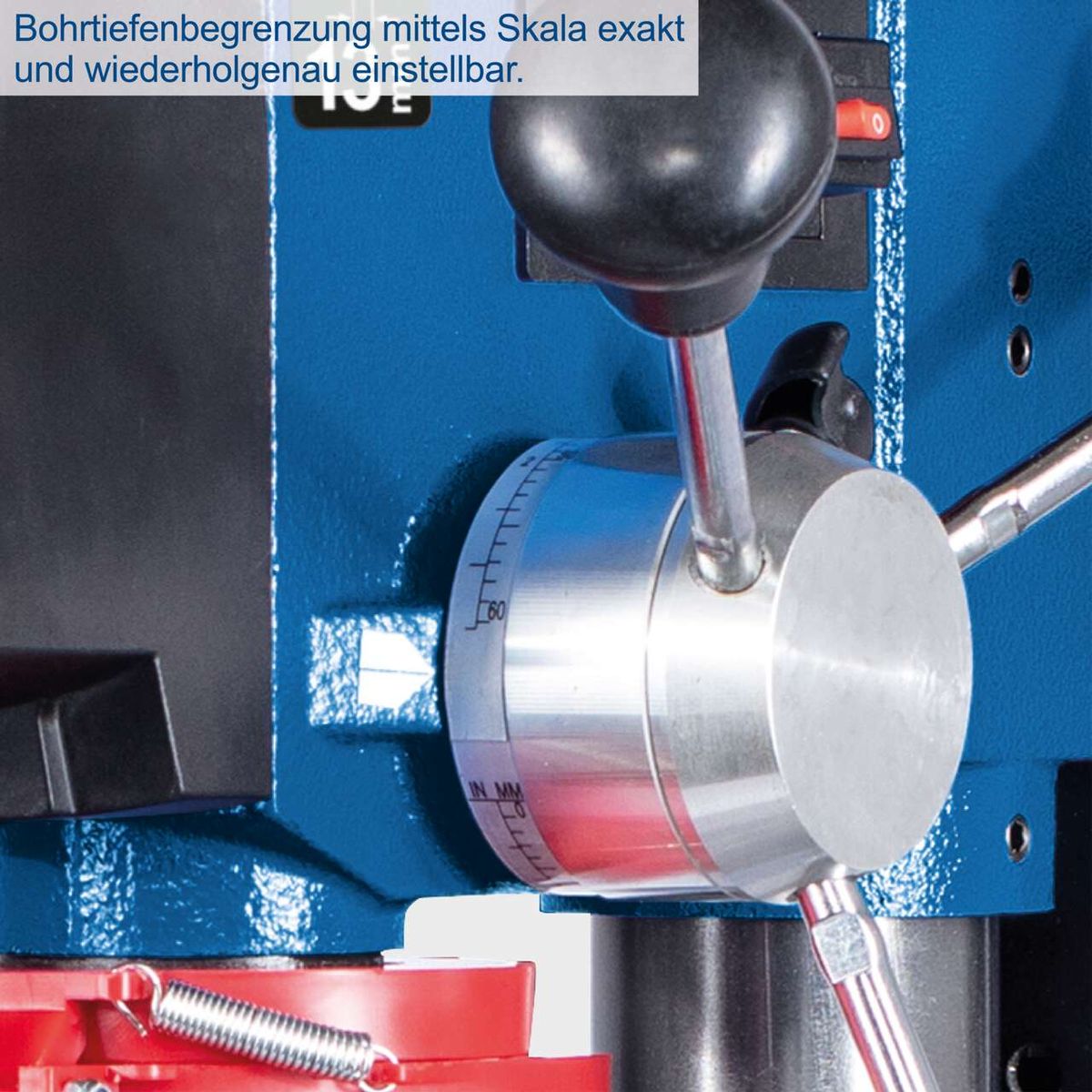 Die Bohrtiefenbegrenzung ist mittels Skala exakt und wiederholgenau einstellbar.