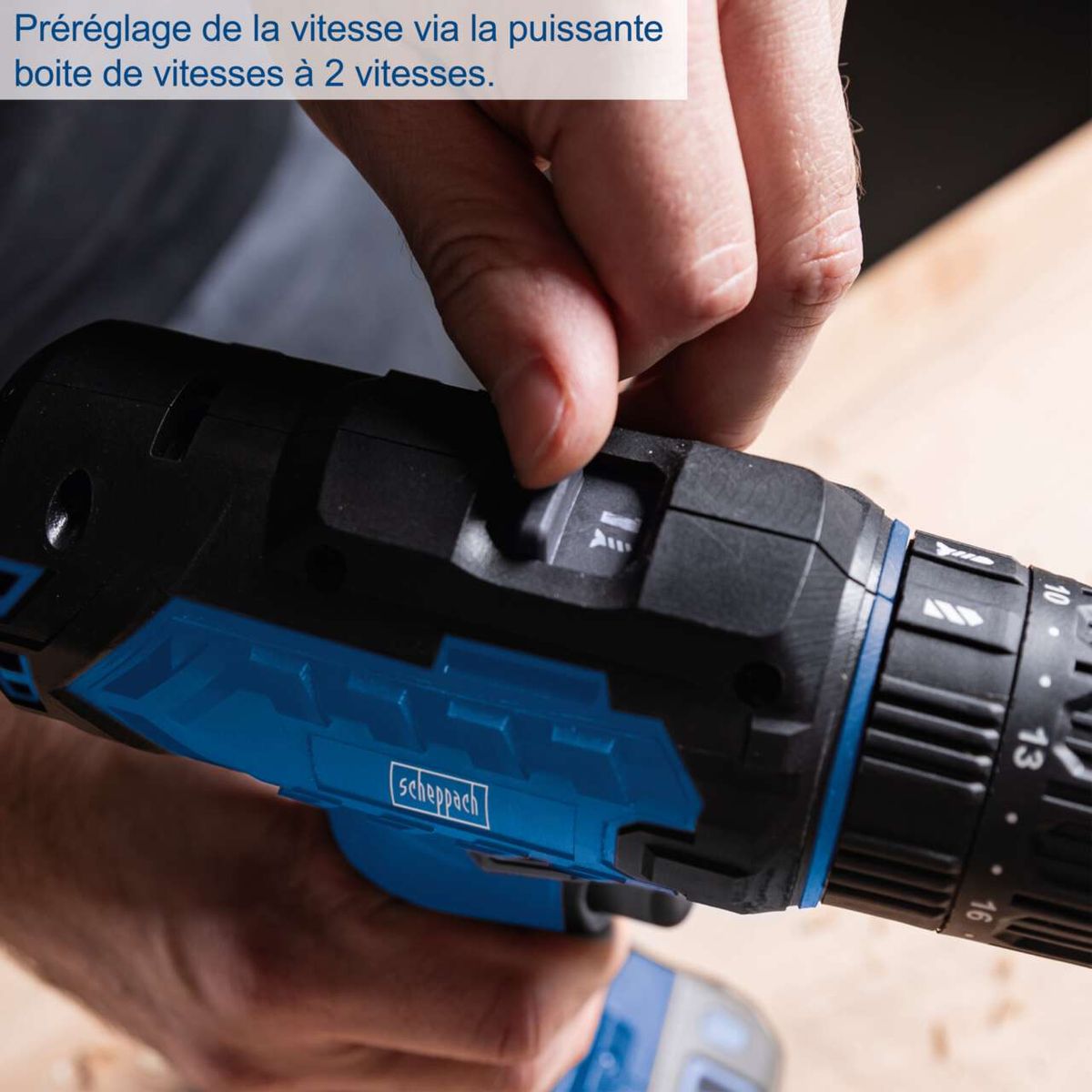 Precise speed control via robust 2-speed gearbox. Scheppach cordless impact drill C-CD45-X offers precise control for various applications.