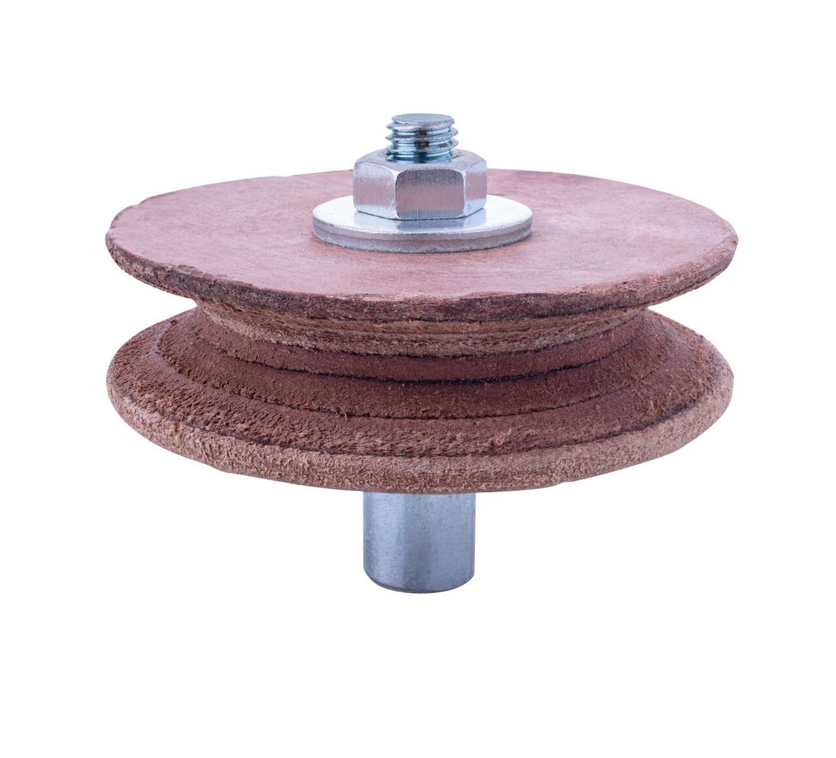 Lederabziehscheibe 100 von Scheppach, von oben fotografiert.