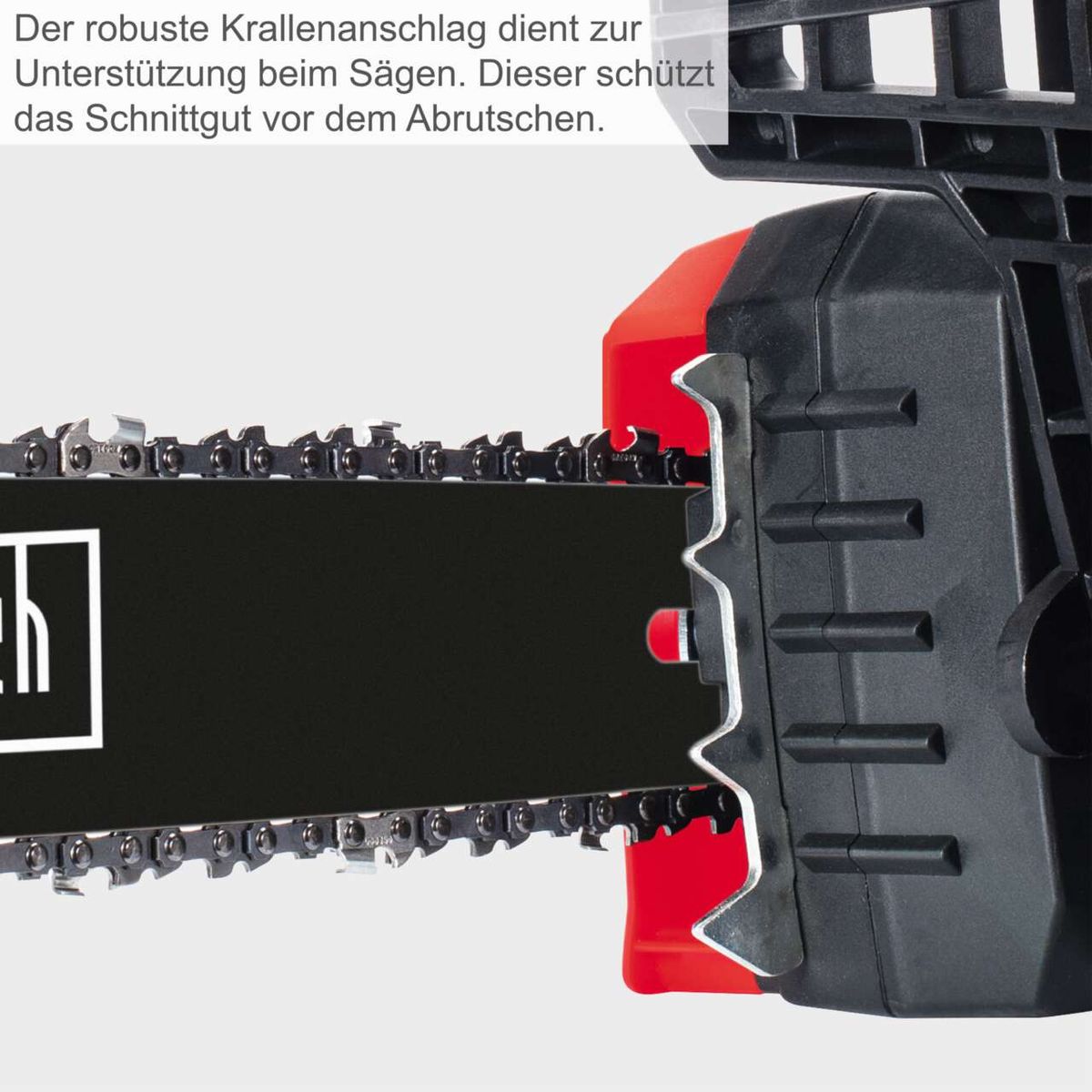 Die robuste Krallenanschlag dient zur Unterstützung beim Sägen. Dieser schützt das Schnittgut vor dem Abrutschen.
