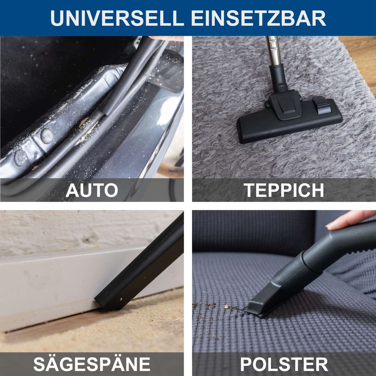 Akku-Nass-/Trockensauger mit universellen Anpassungsmöglichkeiten für verschiedene Oberflächen