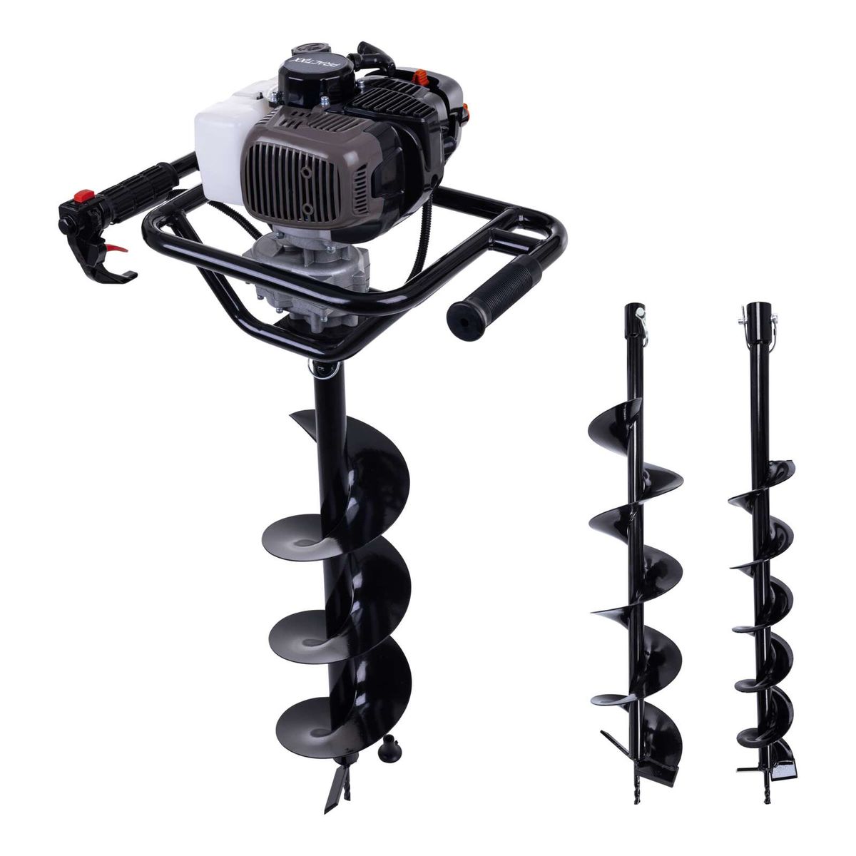 Scheppach Erdbohrer mit Motor und Bohreraufsatz für Erdarbeiten, inkl. drei verschiedenen Bohrerköpfen