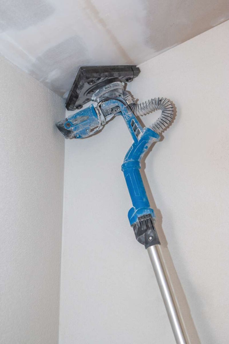 Wand- und Deckenschleifer DS930 von Scheppach, gezeigt von der Seite mit Rund- und Eck-Schleifkopf. 710W, variable Drehzahl.