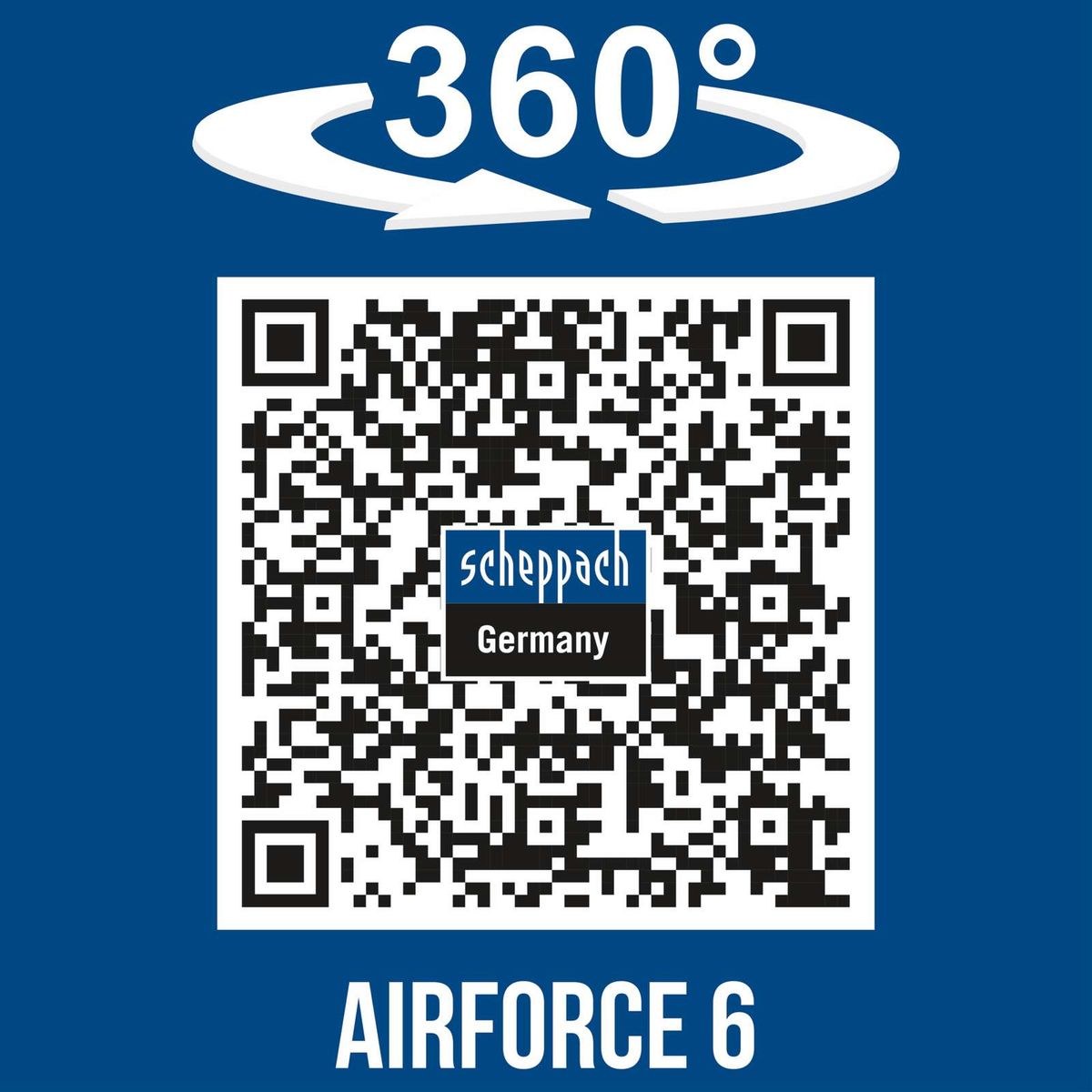 360°-Drehfunktion für Scheppach Airforce 6-Kompressor mit QR-Code für Deutschland