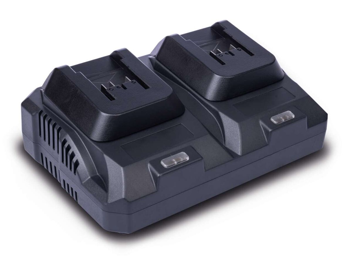 Doppelladegerät GO-BC4.5Twin gomag von Scheppach, Ansicht von schräg oben.