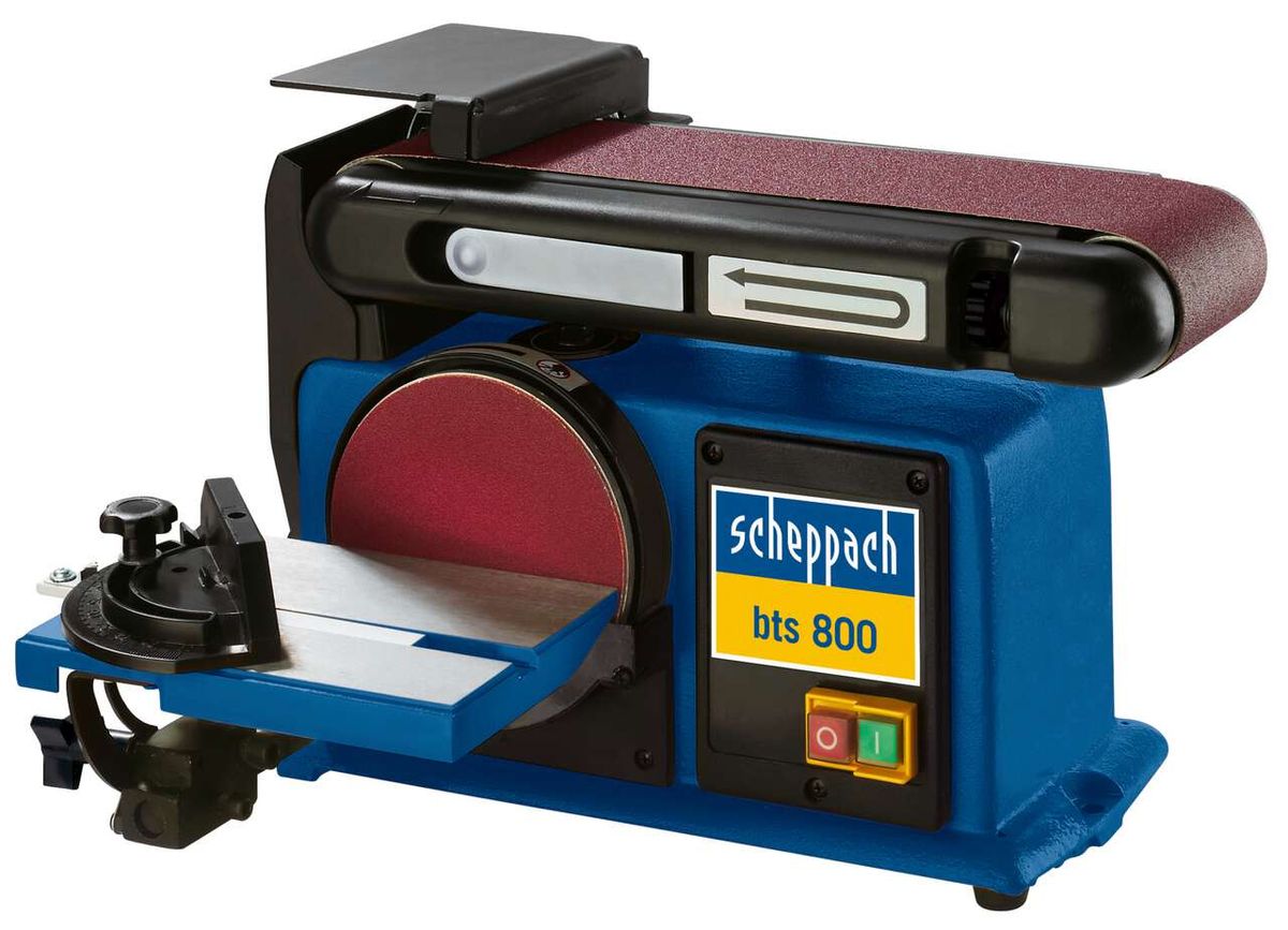 Band- und Tellerschleifmaschine bts 800 von Scheppach, Modell CH, von vorne gezeigt.