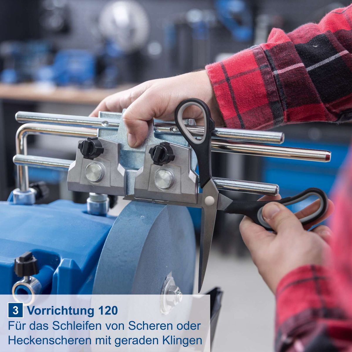 Scheppach-Schleifvorrichtung für gerade Klingen von Scheren oder Heckenscheren