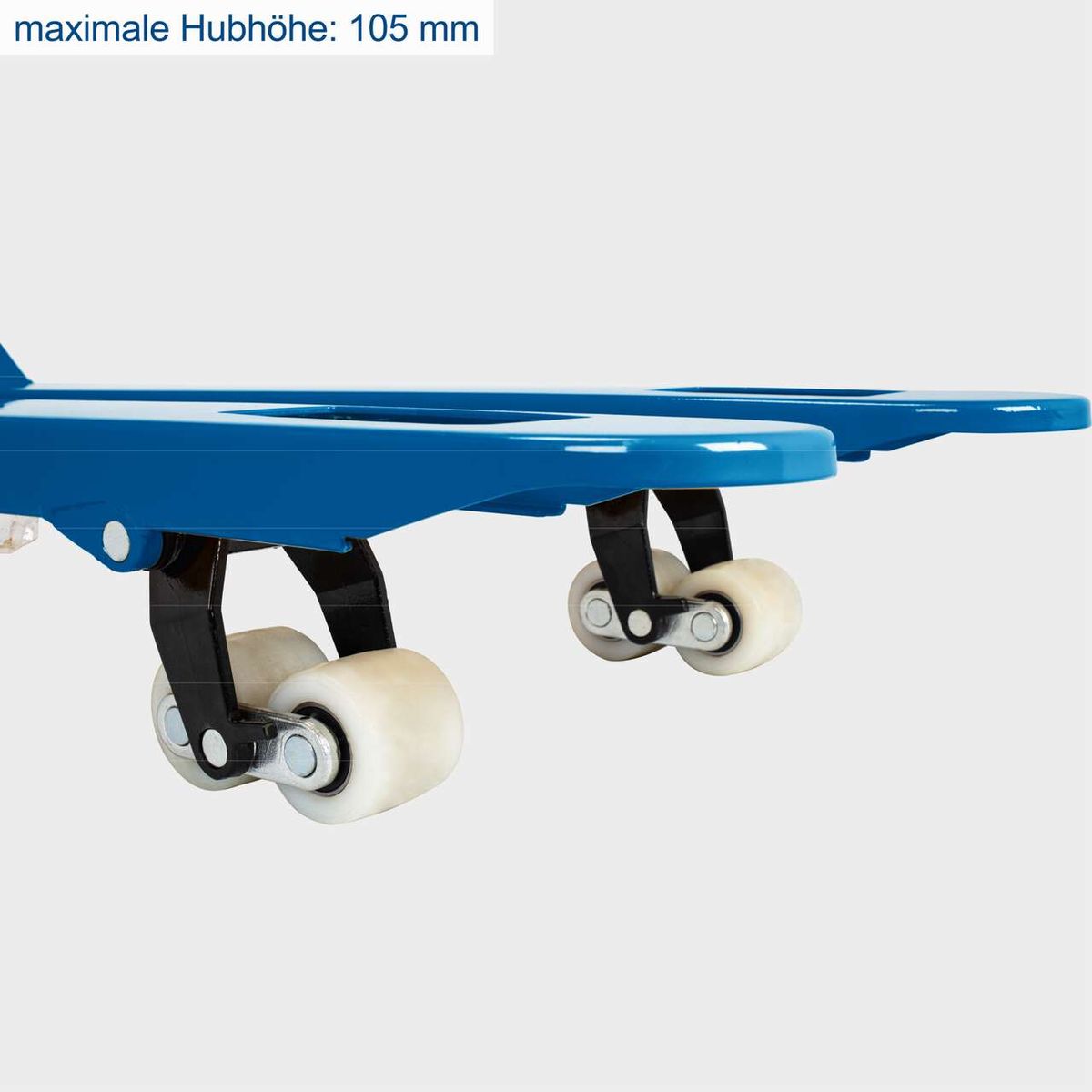 Hubwagen mit maximaler Hubhöhe von 105 mm. Geeignet für Lager, Werkstatt und Transportarbeit.