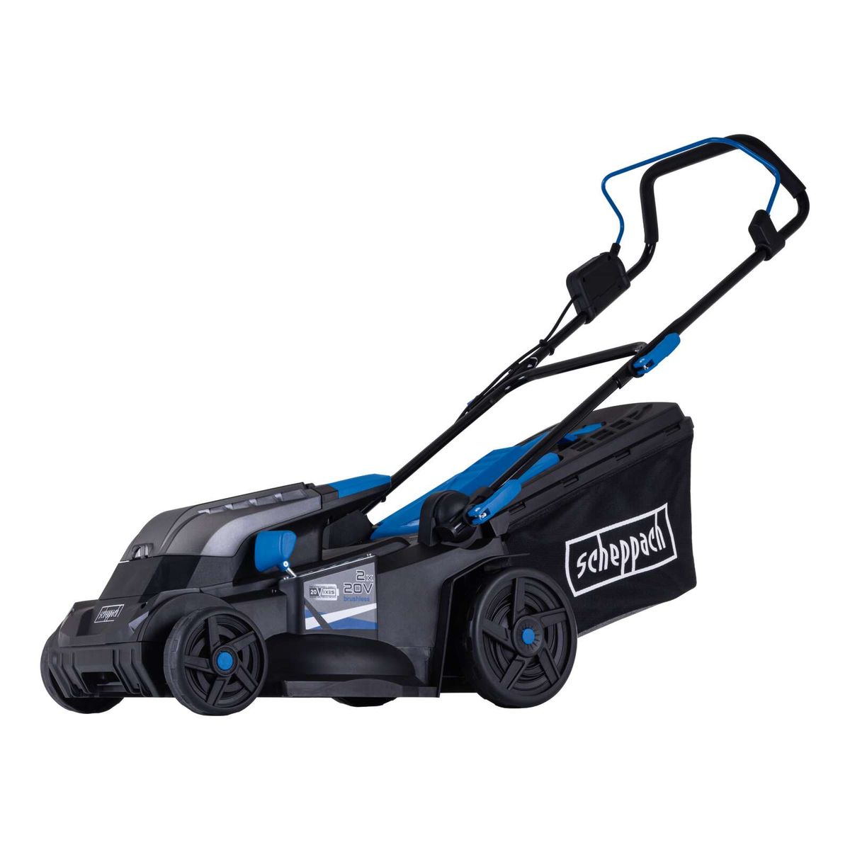 Scheppach Akku-Rasenmäher BC-MP380-X mit Brushless-Technologie, 38 cm Schnittbreite, 45-Liter-Korb