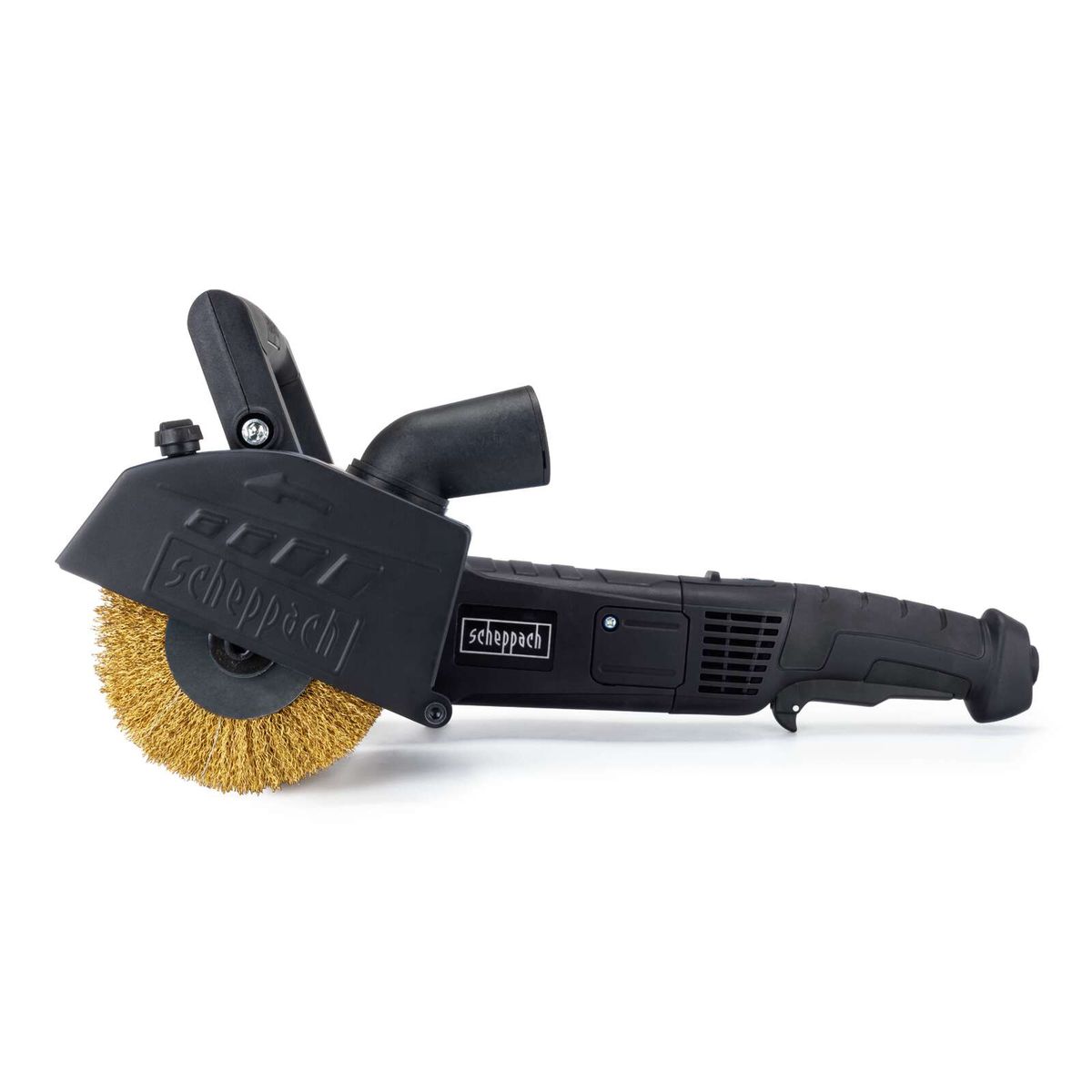 Scheppach-Bürstenschleifer mit Bürstenkopf, ergonomischer Griff und Ventilatorlüfte