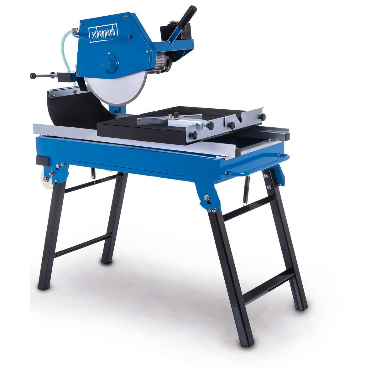 Scheppach Steintrennmaschine mit Arbeitsplatte und Wasseranschlusssystem für präzise Schnitte