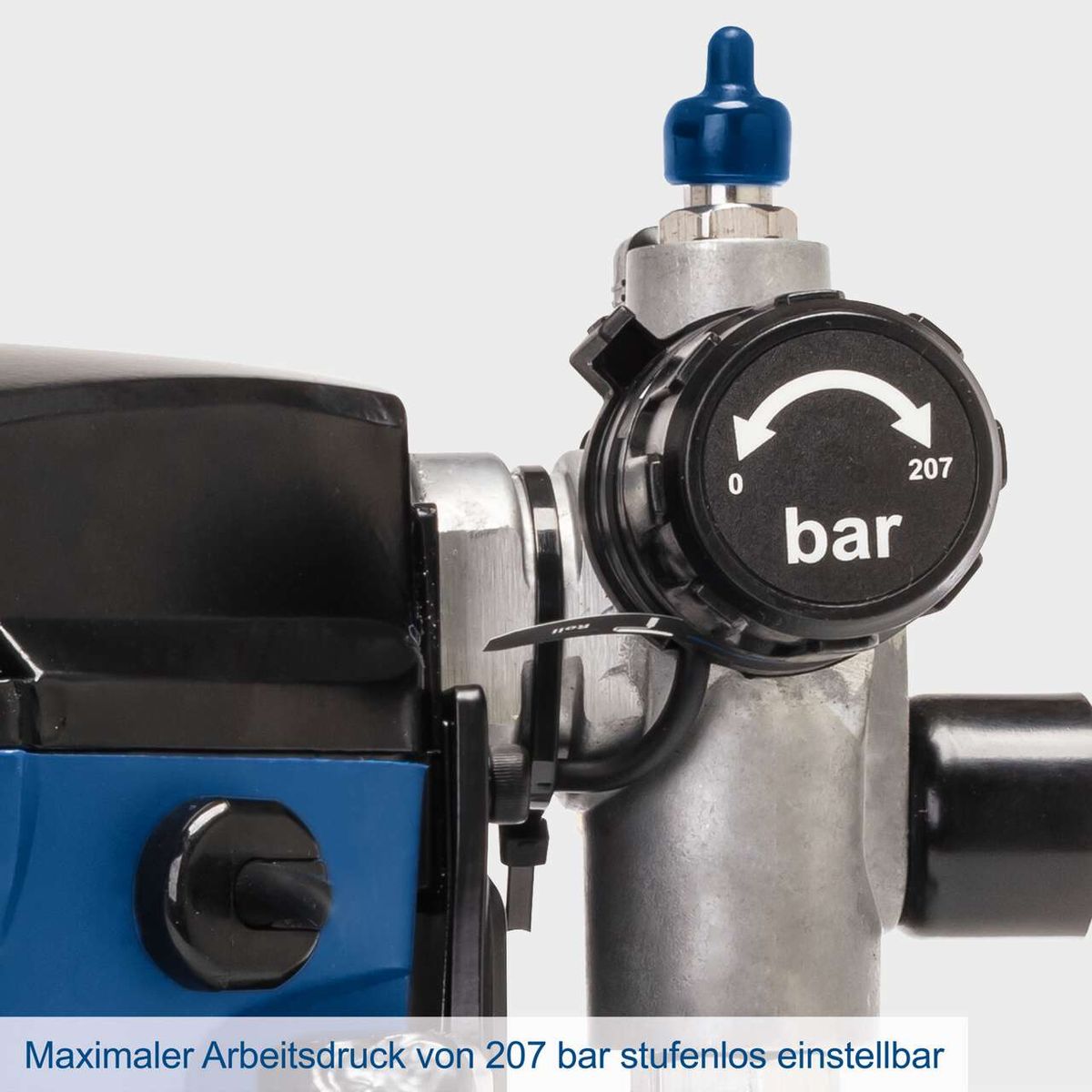 Das Farbsprühsystem ACS3000 von Scheppach hat einen maximalen Arbeitsdruck von 207 bar, der stufenlos einstellbar ist.