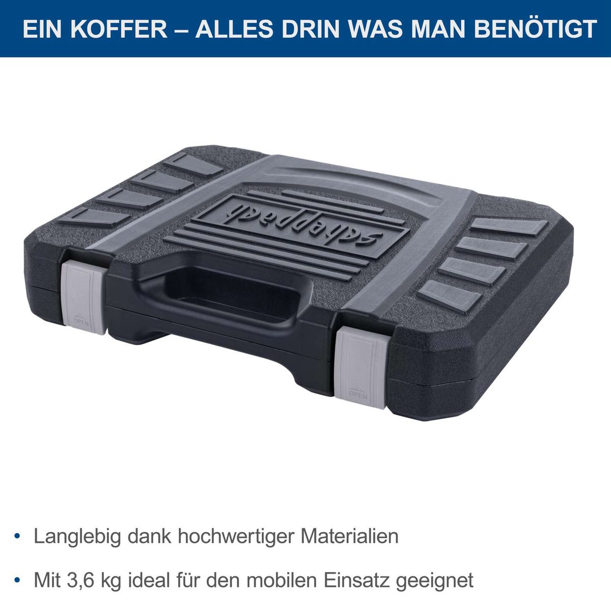 Werkzeugkoffer mit hochwertigen Materialien für langlebige Nutzung, ideal für mobilen Einsatz mit 3,6 kg Gewicht