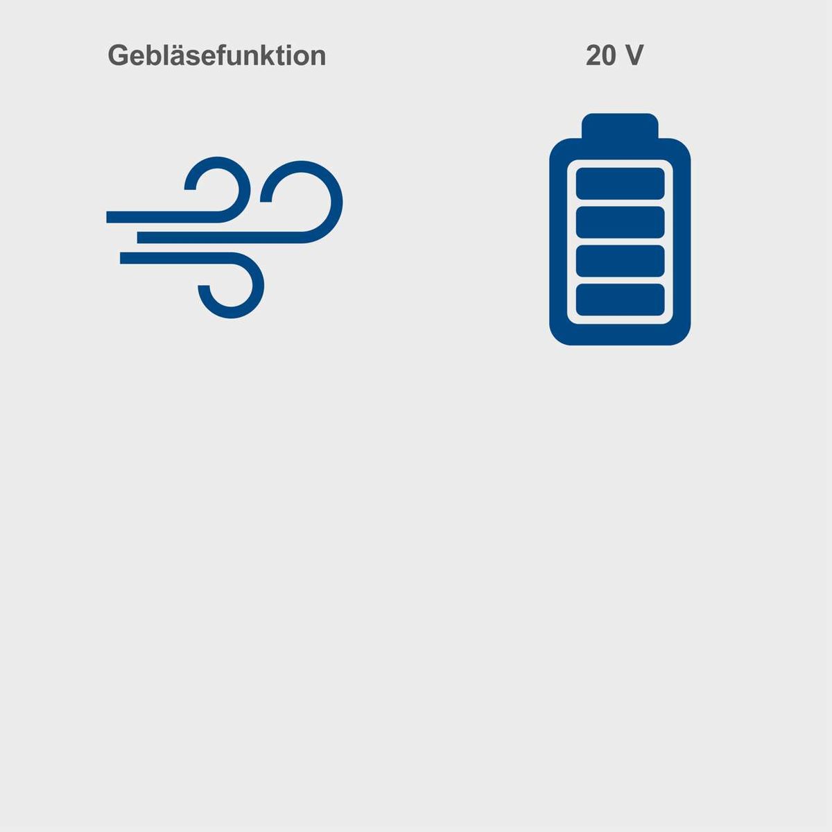 Akku-Stichsäge mit Gebläsefunktion und 20 V Akku. Die Gebläsefunktion hält den Arbeitsbereich frei von Sägespänen.