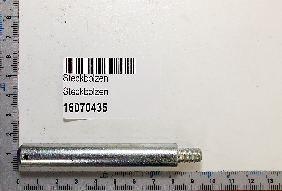 Steckbolzen (Scheppach) mit Beschriftung und Barcode