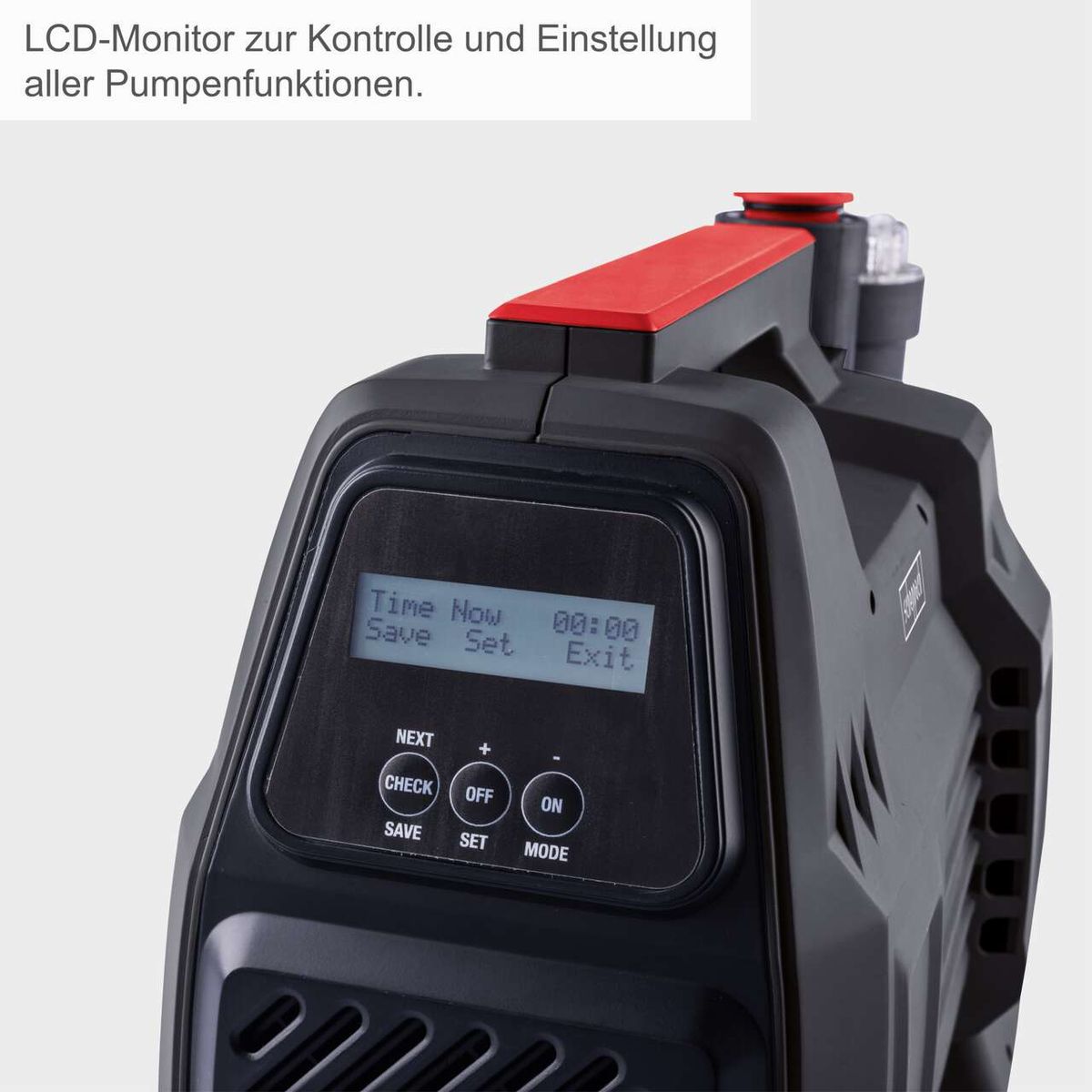 LCD-Display für Hauswasserautomat mit Pumpeneinstellungen und Zeitmanagement