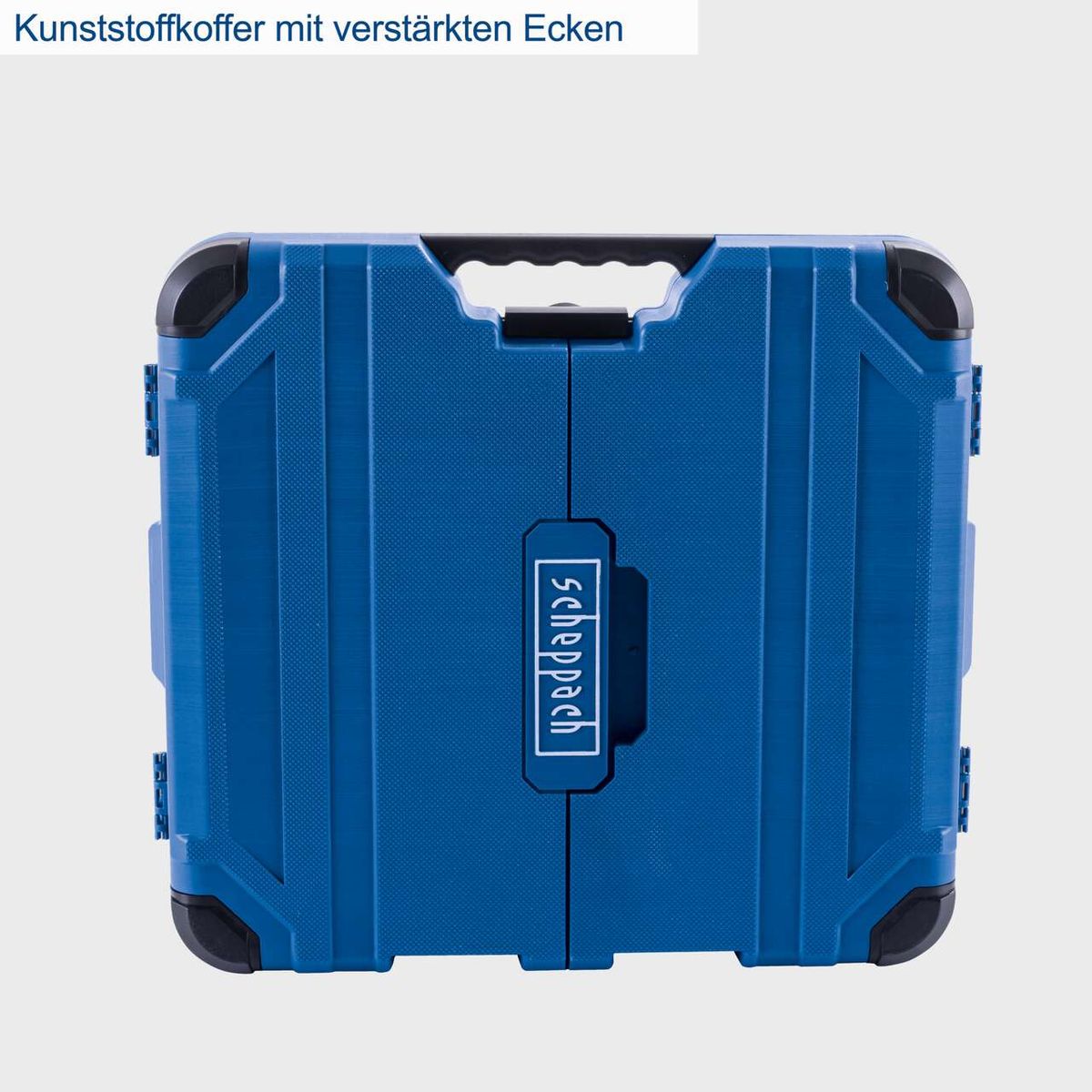 Kunststoffkoffer mit verstärkten Ecken und Griffen, ideal für Werkzeuge. Robustes Design für sicheren Transport.