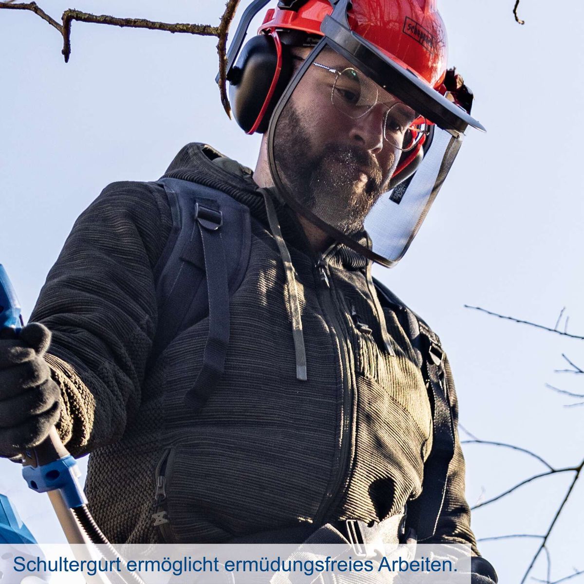 Schultergurt für ermüdungsfreies Arbeiten beim Einsatz der Akku-Freischneider