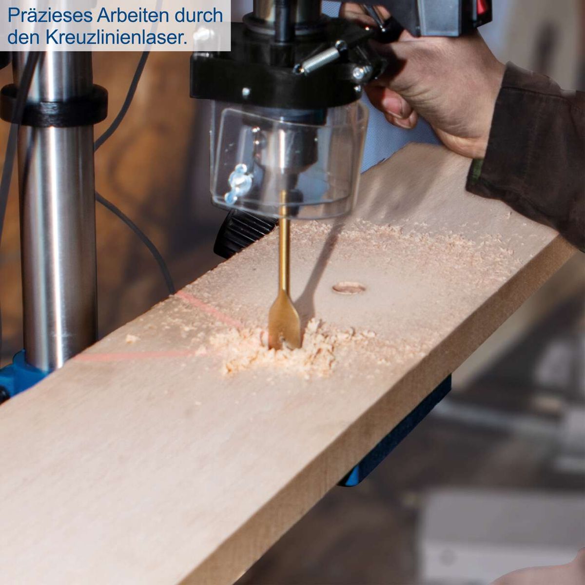 Präzise Bohrung mit Kreuzlinienlaser auf Scheppach Tischbohrmaschine DP16SL