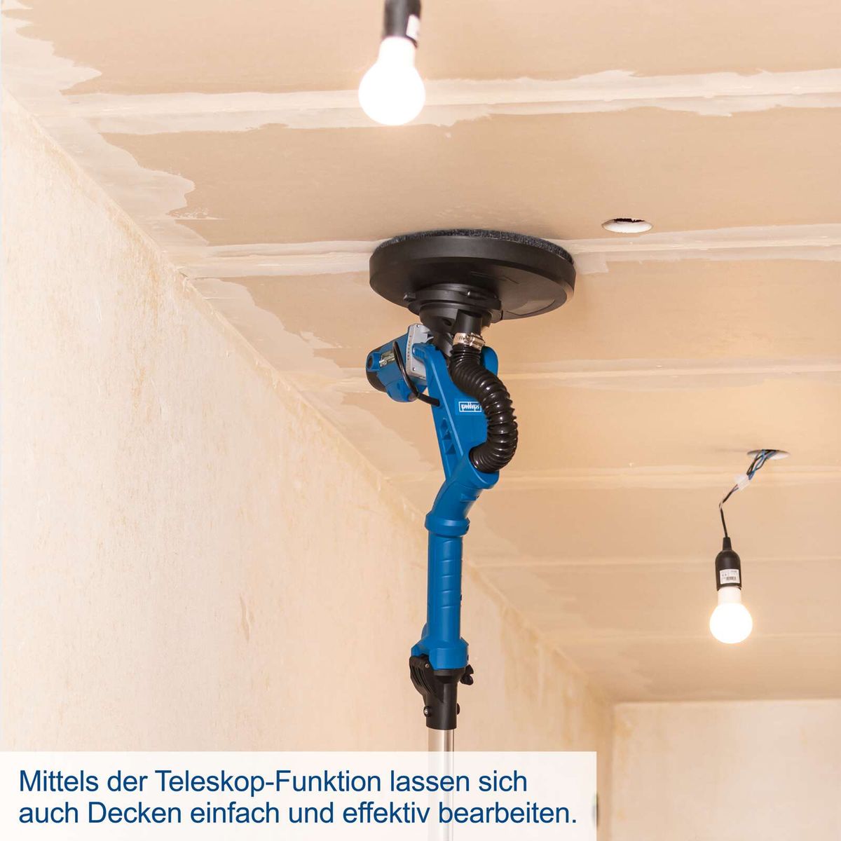 Der Wand- und Deckenschleifer DS930 von Scheppach mit Teleskop-Funktion ermöglicht einfache und effektive Bearbeitung von Decken.
