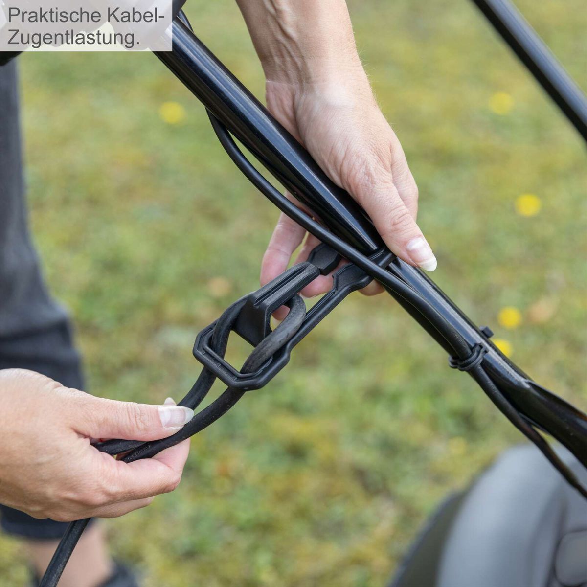 Kabelzugfestes Verbindungssystem für Scheppach-Elektrorasenmäher mit Kettenhalterung