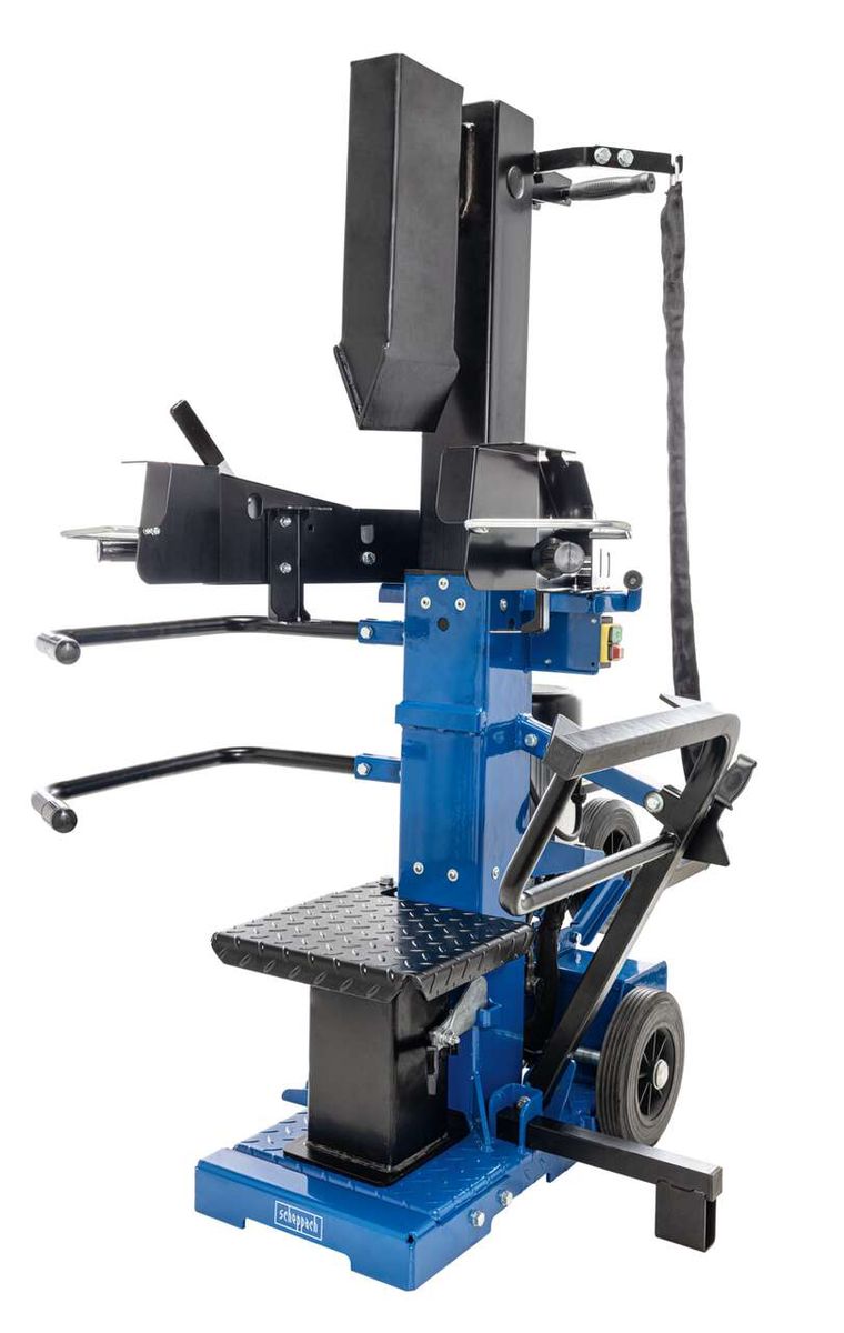 Stehendes Holzspalter-Modell von Scheppach mit hydraulischem System und Arbeitsplatte