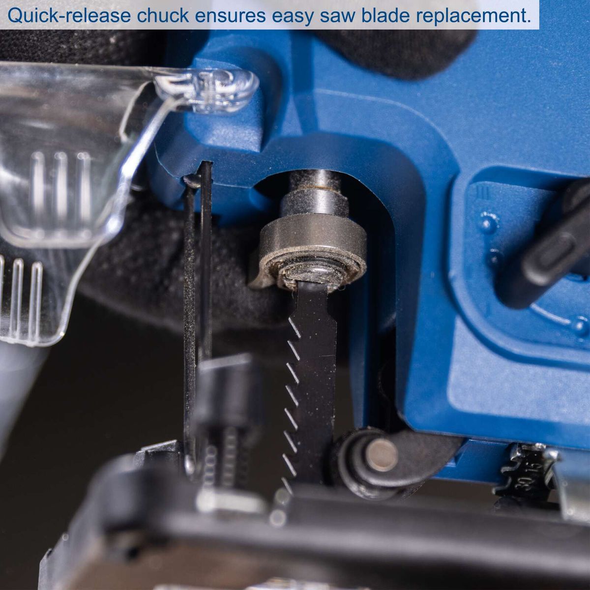 Quick-release chuck for cordless jigsaw enabling easy blade change