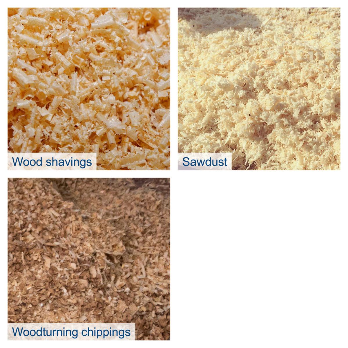 The image shows different types of wood waste: wood shavings, sawdust, and woodturning chippings. These wastes can be effectively removed with the Scheppach DC500 dust extractor.