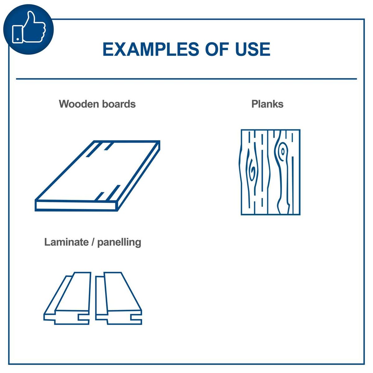 Illustrations of wooden board shapes and plank designs: flat, curved and profiled wood planks, and laminate/paneel profiles