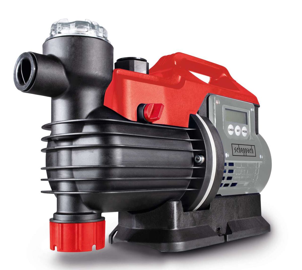 Hauswasserautomat GP1000 Jet LCD Scheppach, Ansicht von vorne. Produktbild auf weißem Hintergrund.