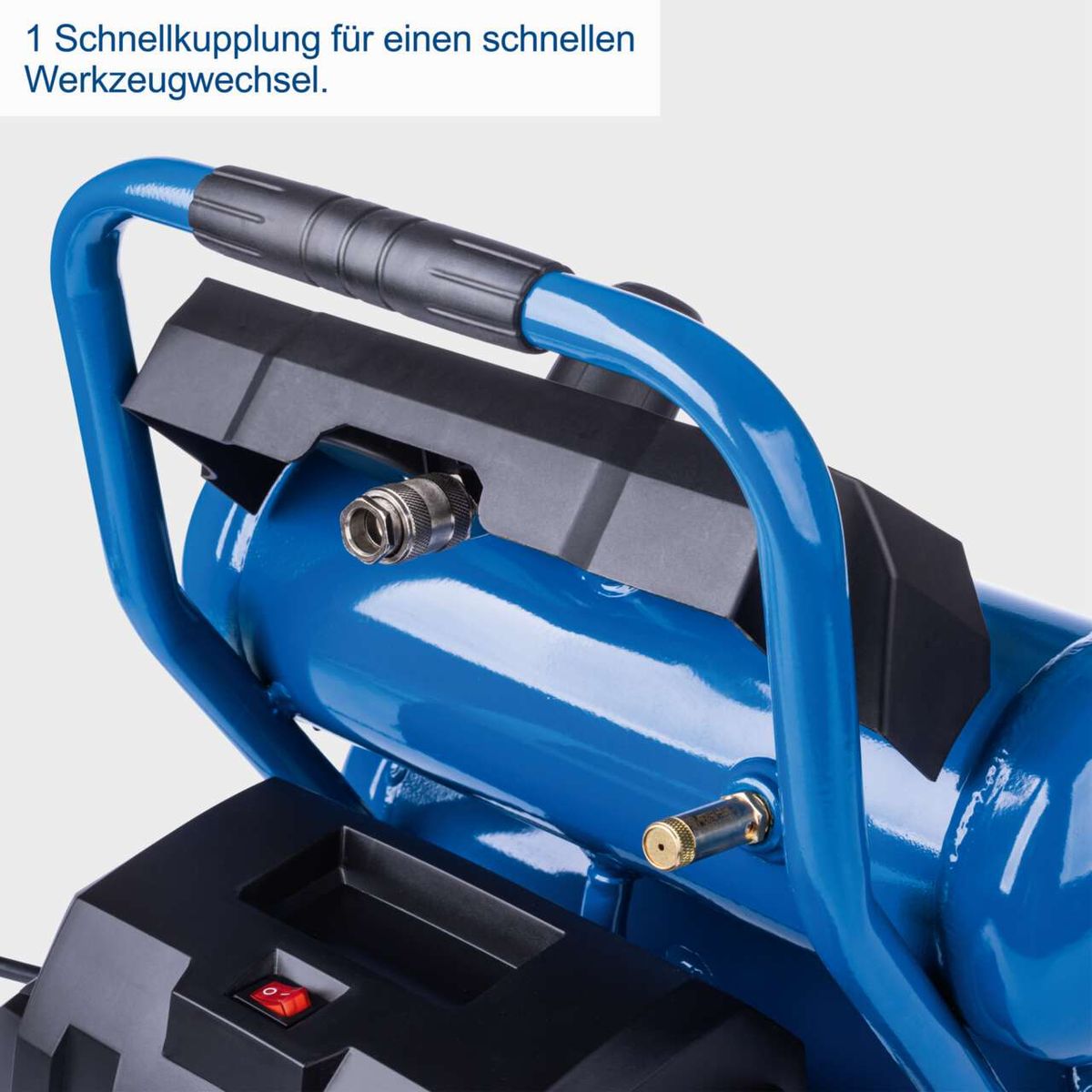 Der Scheppach Kompressor HC10-Twin verfügt über eine Schnellkupplung für einen schnellen Werkzeugwechsel.