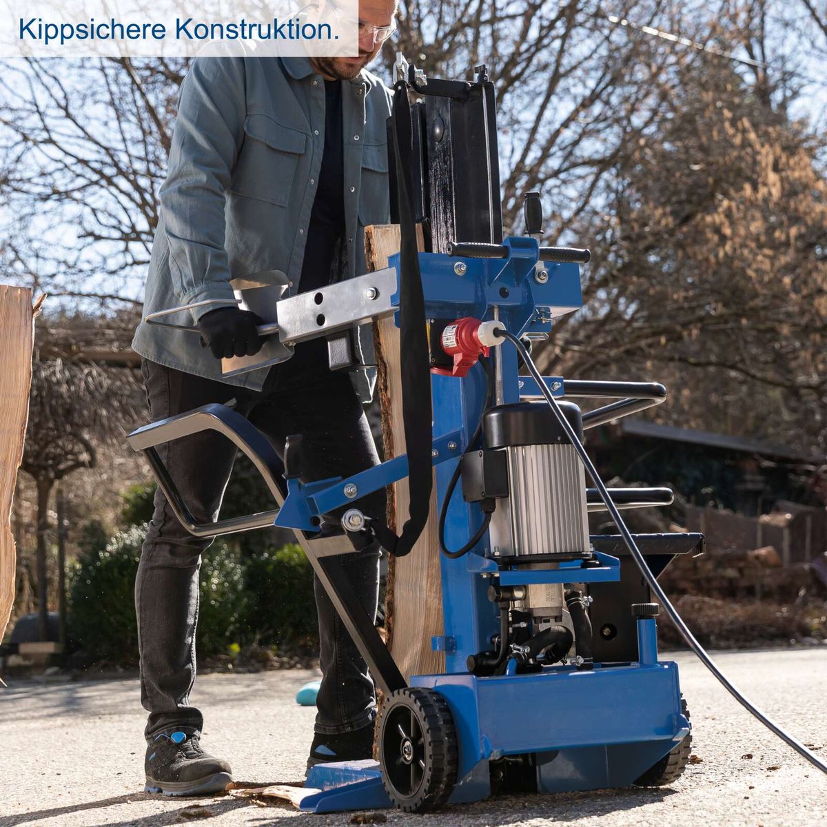 Holzspalter mit Kippsicherungsmechanismus für präzise Arbeitsposition, Arbeitsplatte für Meterholzspalter