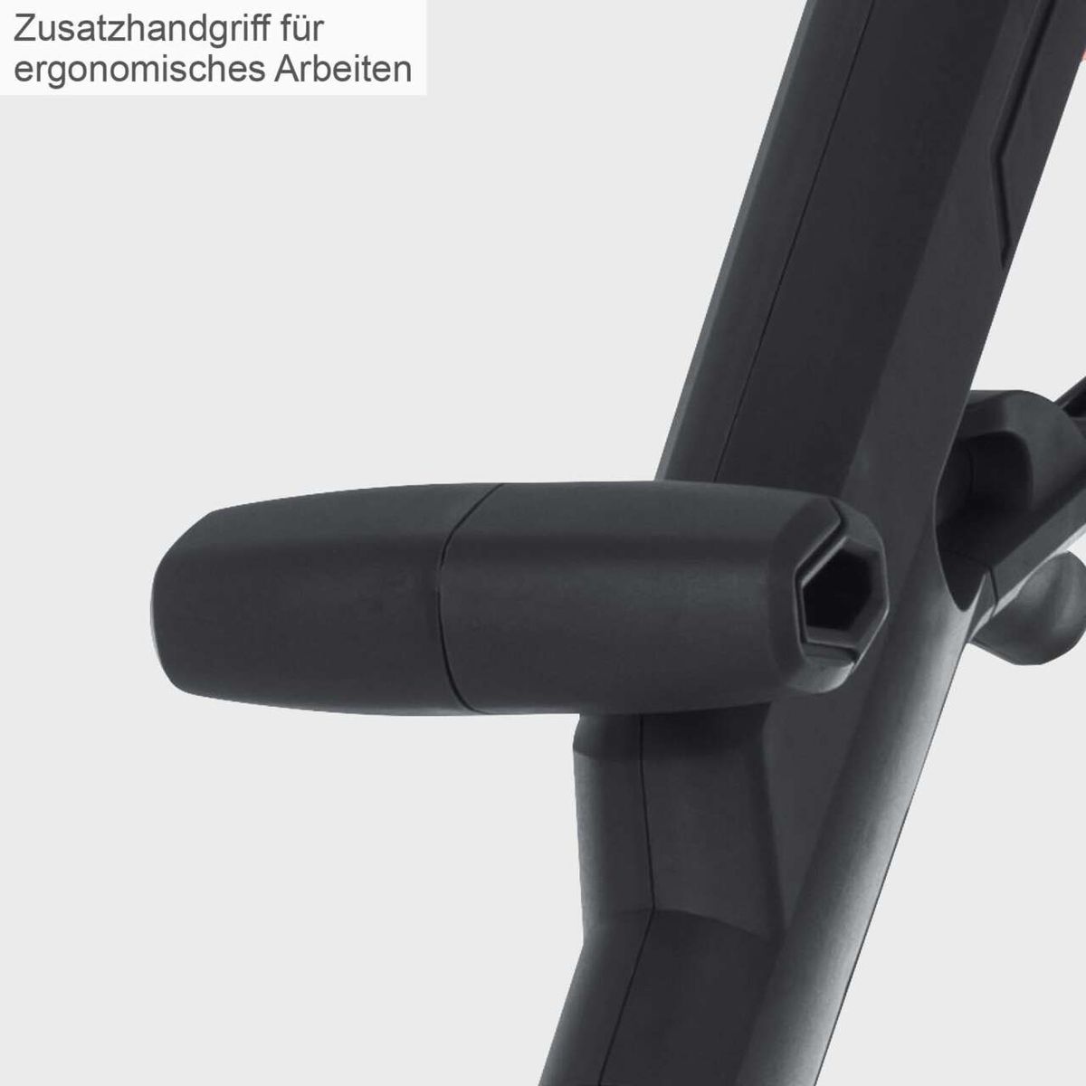 Zusatzhandgriff für ergonomisches Arbeiten. Der Griff ist drehbar und kann in verschiedenen Winkeln fixiert werden.