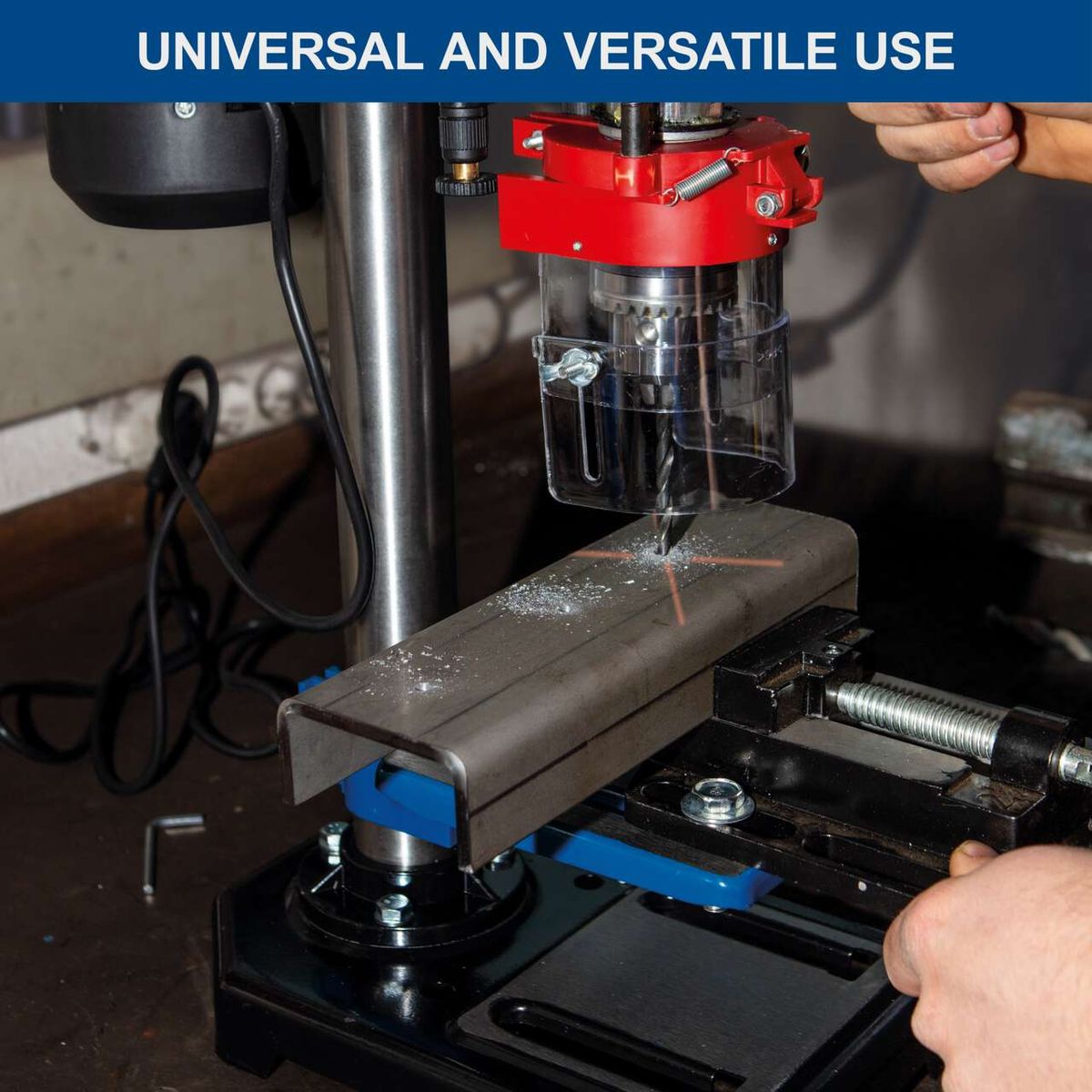The Scheppach DP16VLS bench pillar drill offers universal and versatile use. It features 5 variable speed settings and a drill chuck of 1.5-13mm. Includes laser and vice for precise drilling.