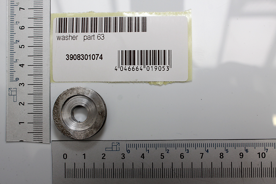 Scheppach-Unterlegscheibe (Teil 63) mit Beschriftung und Barcode