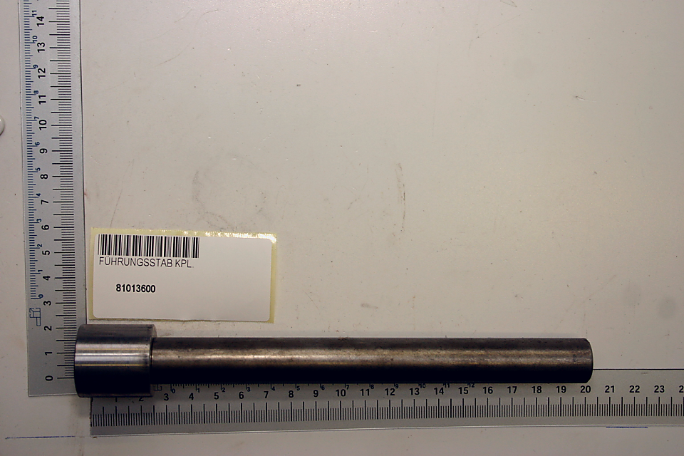 Führungsstab kpl. mit Aufkleber '81013600' neben einem Lineal. Der Stab ist von der Seite zu sehen.
