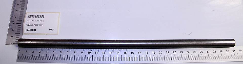 Anschlagachse RD 12x307 von Scheppach, gezeigt von der Seite neben einem Lineal zur Größenveranschaulichung.