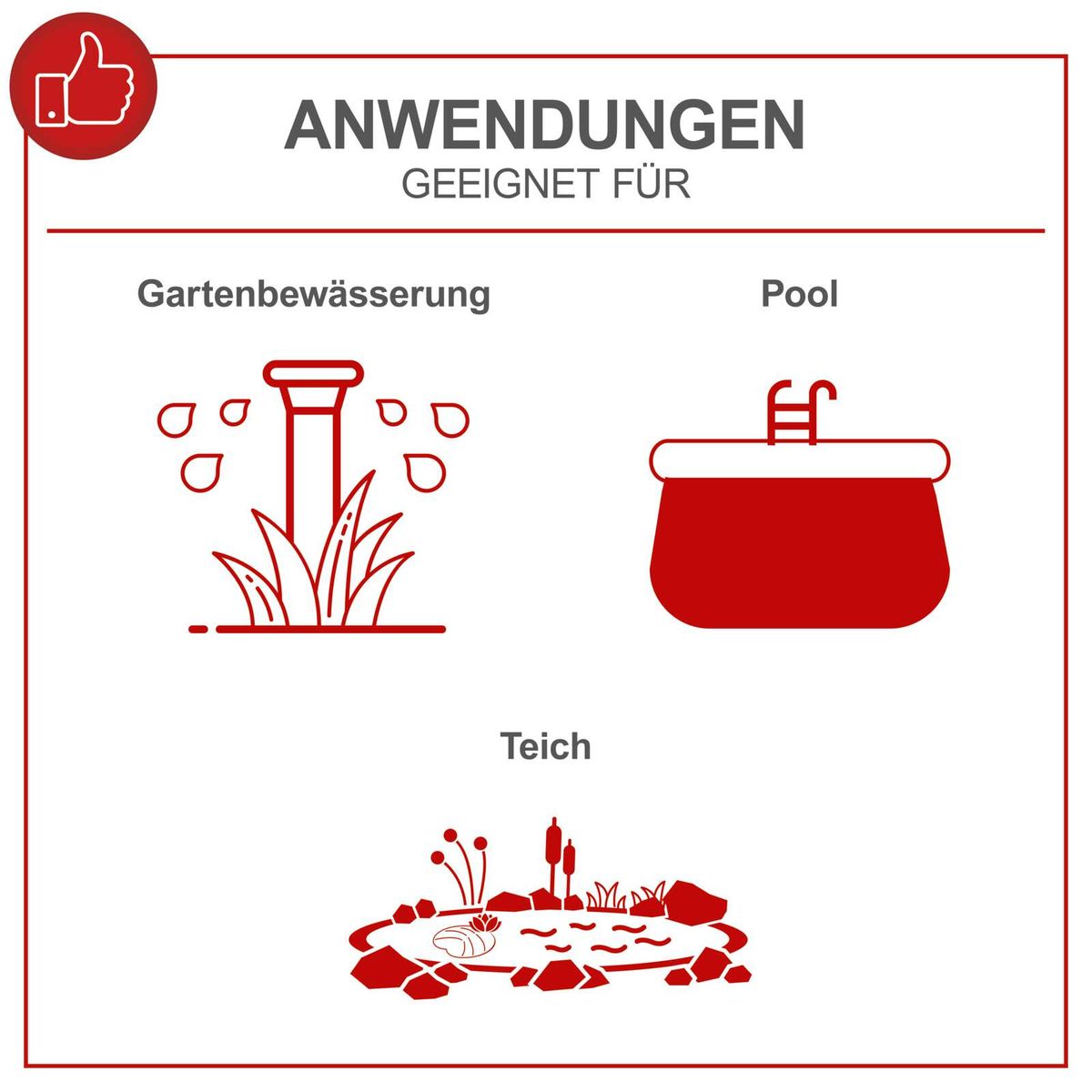Die Scheppach Schmutzwasserkombipumpe DWP400 eignet sich für Gartenbewässerung, Pools und Teiche. Sie hat eine Fördermenge von 9000 Litern pro Stunde und einen Pumpendruck von 0,6 bar. Die Eintauchtiefe beträgt 7 Meter.