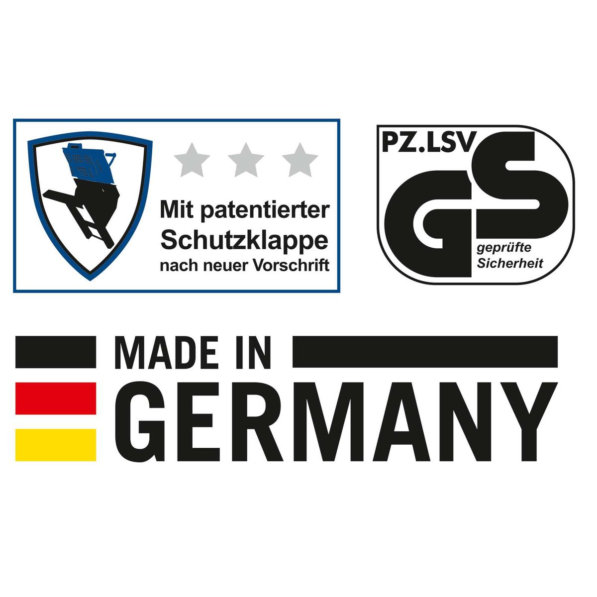 Produkt mit patentierter Schutzklappe nach neuer Vorschrift, GS-geprüfte Sicherheit, Made in Germany