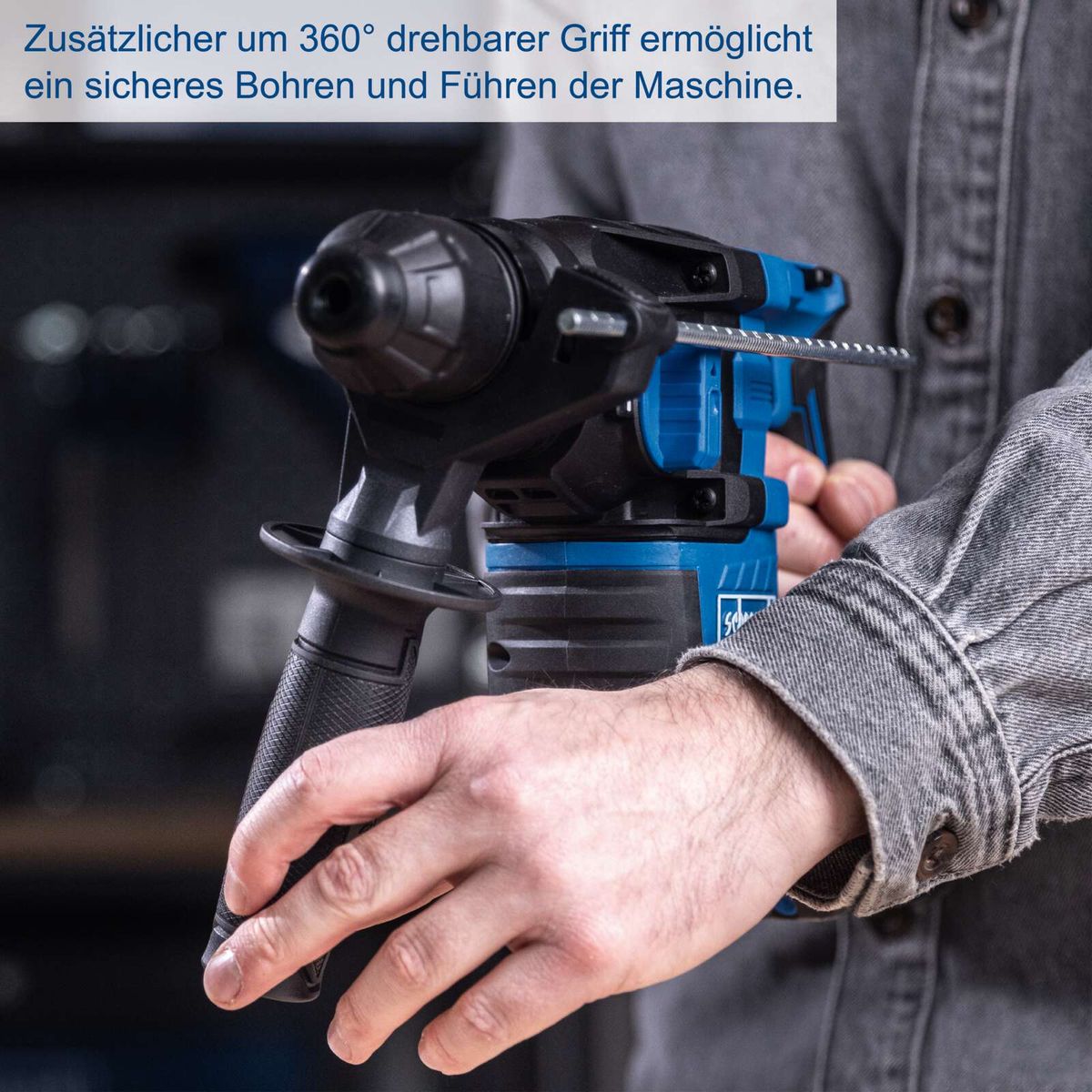 360° drehbarer Griff für besseren Halt beim Bohren und Schlagen