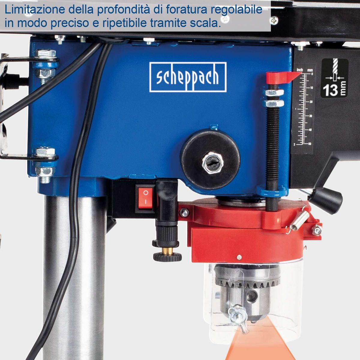 Scheppach Tischbohrmaschine mit präziser Bohrtiefeeinstellung über Skala